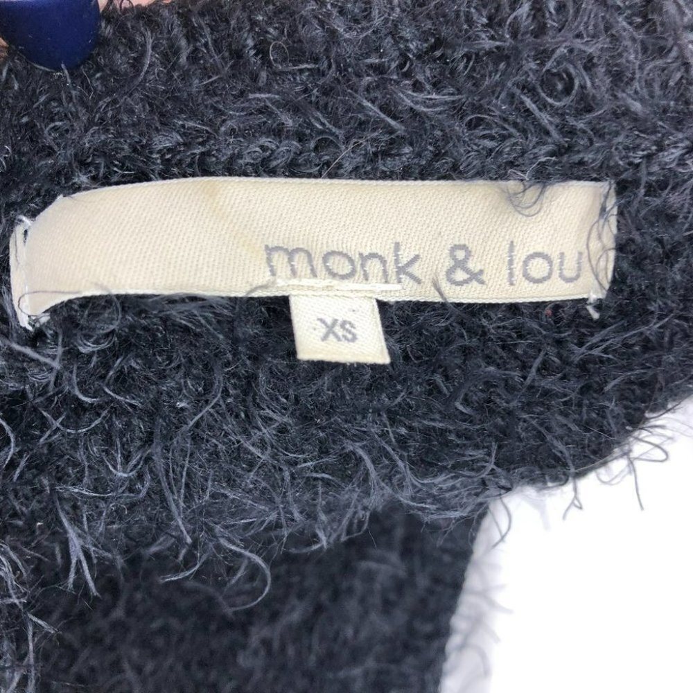 Monk & Lou Black  Eyelash Knit fuzzy soft sweater scoop or V neck 3/4 sleeve XS - Picture 11 of 15
